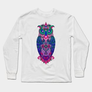 mr owl in ecopop pattern aesthetic art in rainbow colors Long Sleeve T-Shirt